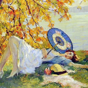 Luxurious Relaxation Under a Tree.  Vintage Illustration. DIGITAL Download. Vintage Flapper Print