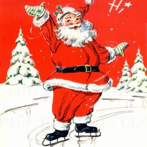 HI! Says RETRO Santa! Retro Christmas Illustration. 1950s Christmas Download. Digital Retro Santa Download. Mid Century Santa Card Print. image 1