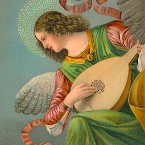 ANGEL and Lute! Digital Download. Digital Vintage Angel Illustration Download. Victorian Angel Printable Image. Digital Angel Download.