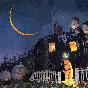 RARE! Vintage Halloween Illustration Art Print: Bogie Book, Witch & Pumpkin (Digital Download) 2 Versions/1 Price!