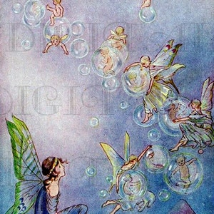 BUBBLE FAIRIES!  Vintage Fairy Digital Illustration. Fairy Printable Image. Vintage Fairy Digital Print. One of Our 1.49 Bargain Images!