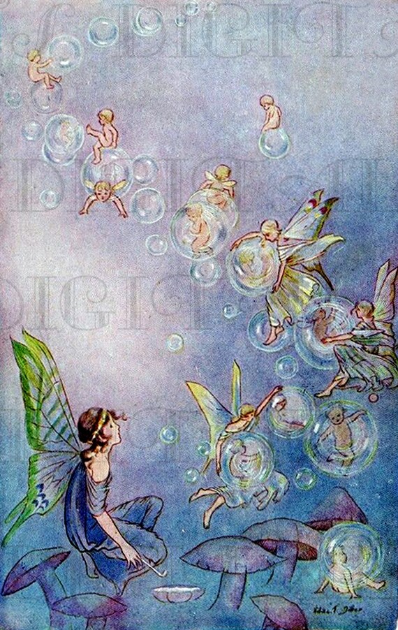 BUBBLE FAIRIES Vintage Fairy Digital Illustration. Fairy Etsy