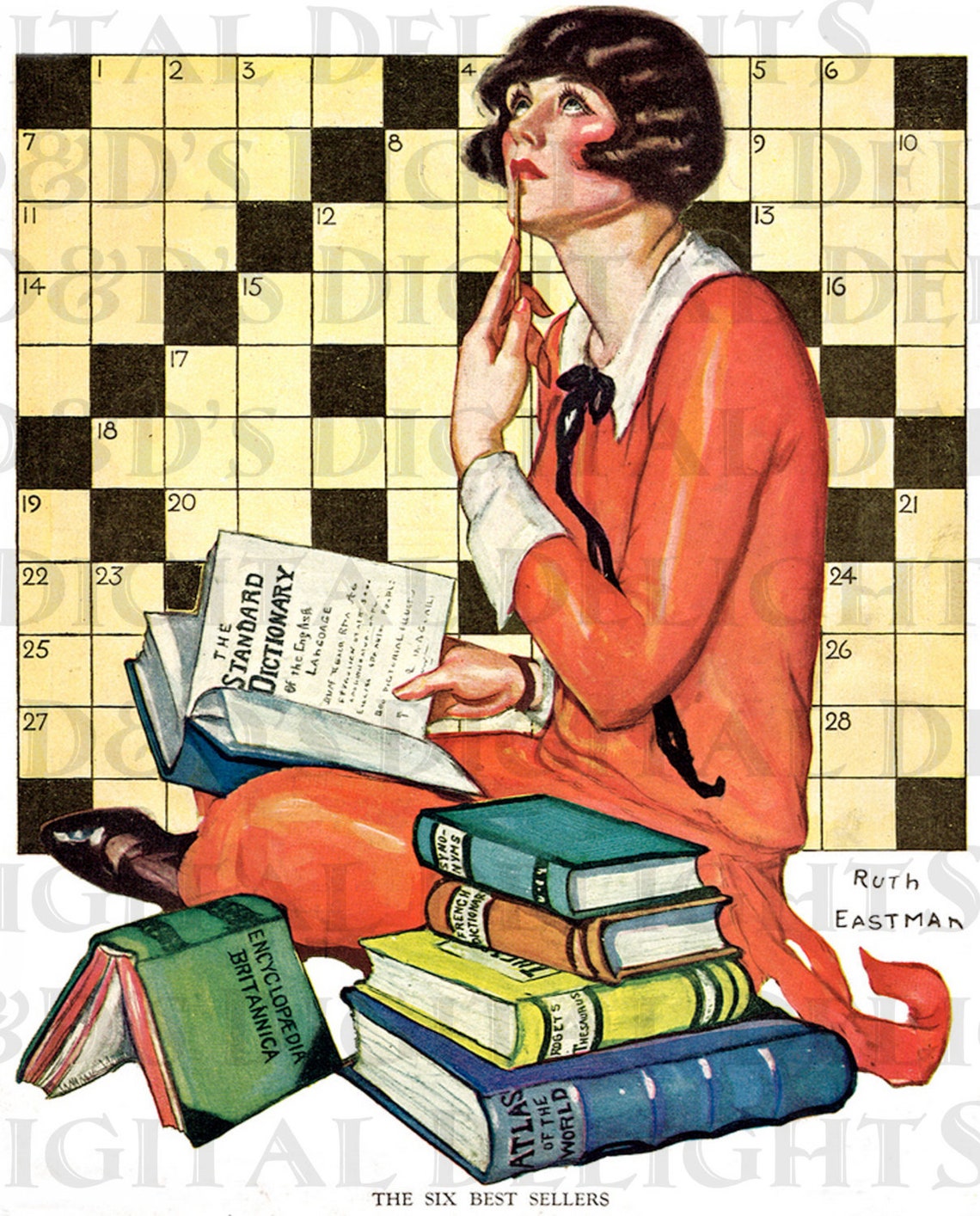 CROSSWORDS. Vintage FLAPPER Digital ILLUSTRATION. Vintage Etsy