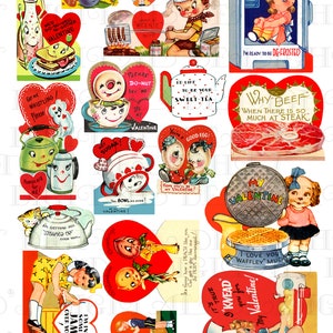 Fun Food/Cooking VALENTINES! Digital VINTAGE 1920s-1950s Valentine COLLAGE. Digital Valentine Clip Art Download! All Sizes