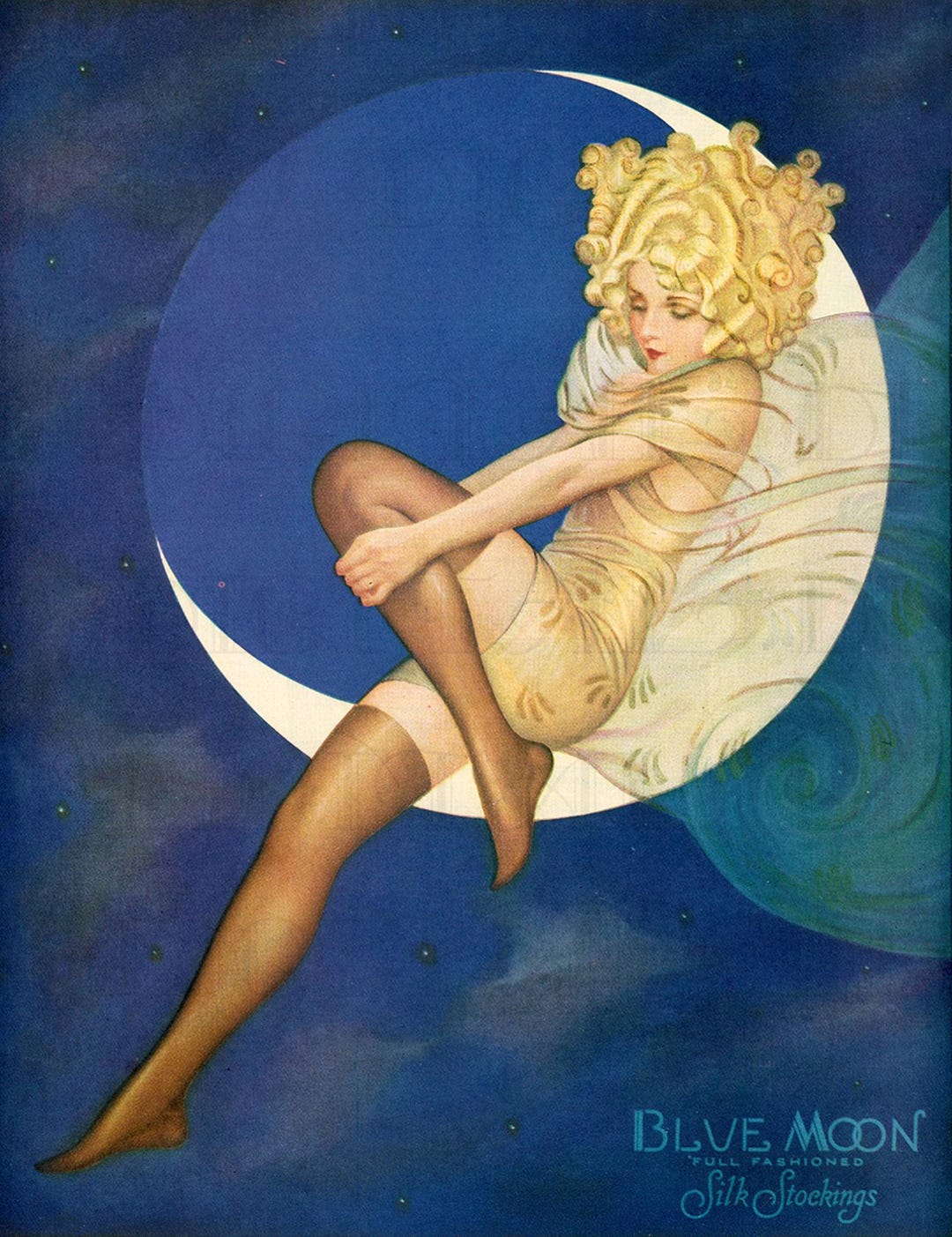 Art Deco FLAPPER Vintage Illustration: Blue Moon Hosiery Illustration ...