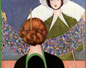 Picking Out Fabric. Extravagantly Fabtastic Art DECO  Flapper. VINTAGE ILLUSTRATION. Deco Digital Download. Art Deco Print