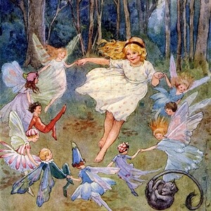 Ilustración vintage de una danza de hadas: lámina de cuento de hadas (descarga digital)