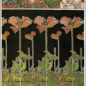 Pretty POPPY Flowers Mucha NOUVEAU Flower Design Pattern!  Vintage Arts and Crafts  Illustration. MUCHA Digital Download.  Art Nouveau Print
