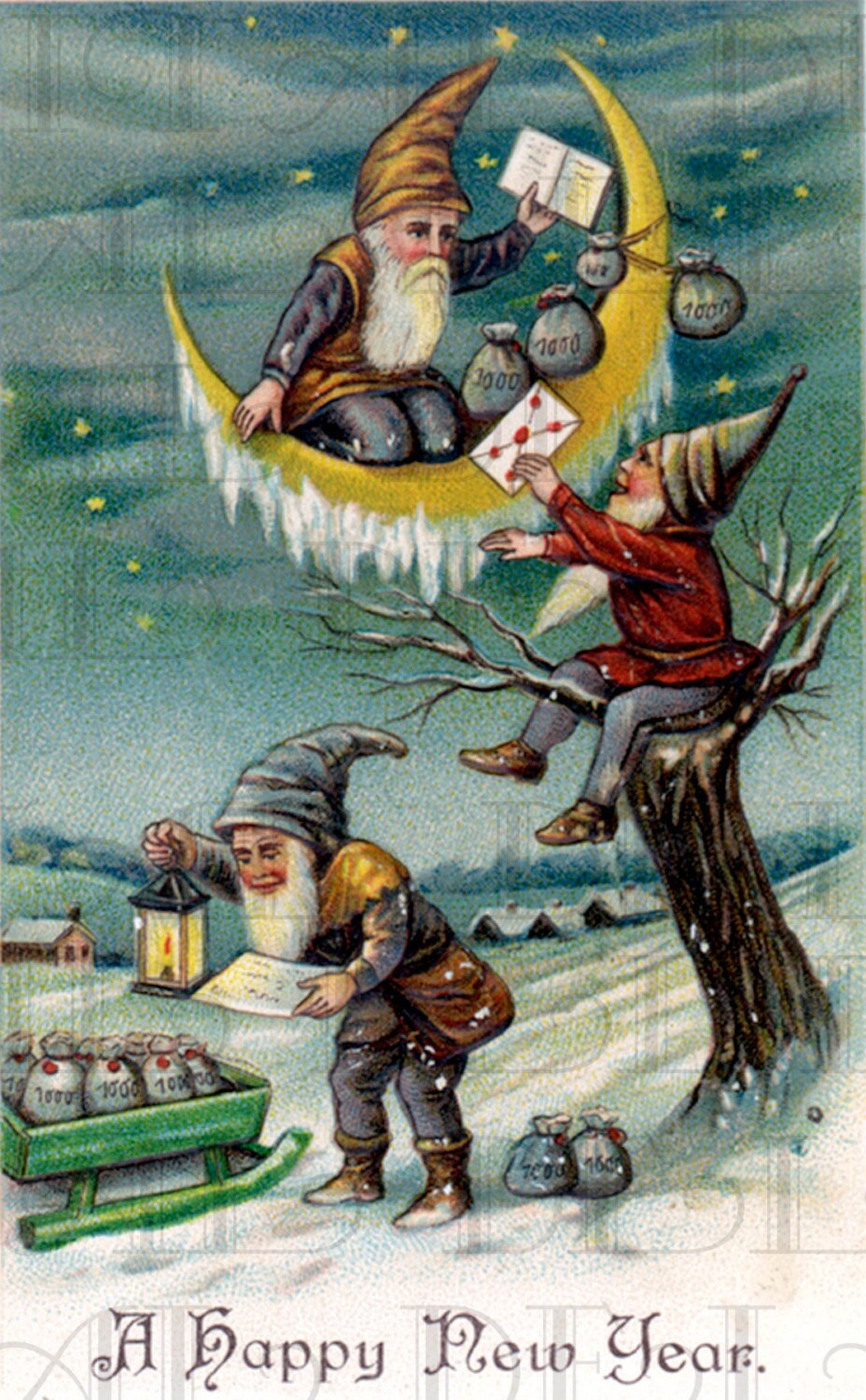 Gnomes Gnomes Gnomes. Holiday Card. VINTAGE Illustration. New Etsy