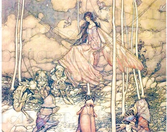 Unusual Arthur RACKHAM Vintage Illustration. PRINCESS Fairy And Odd Elves! Digital Fairy Download. Digital Fairies Printable Image