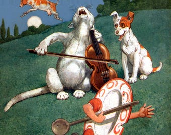 ¡RARO! Ilustración vintage de "Hey Diddle Diddle": Canción infantil de Mamá Oca (Descarga digital)