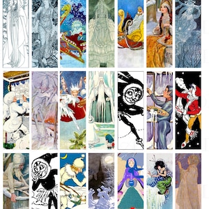 Snow Queen & Jack Frost: Vintage Illustration Collage Printable 1" x 3" CLIP Art (Digital Download)