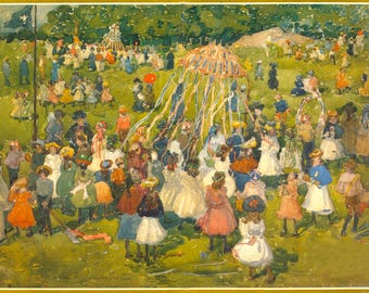 Vintage May Day Watercolor Print: Edwardian Dancers (Digital Download)