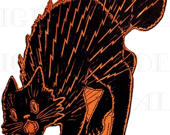 Vintage Halloween schwarze Katze Illustration Kunst (Digitaler Download)