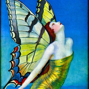 EXTRAVAGANZA Flapper As BUTTERFLY.  Art Deco Flapper VINTAGE Illustration. Flapper Digital Download. Benda.