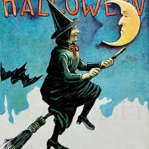 Vintage Halloween Witch Illustration: Classic Hag, Digital Download