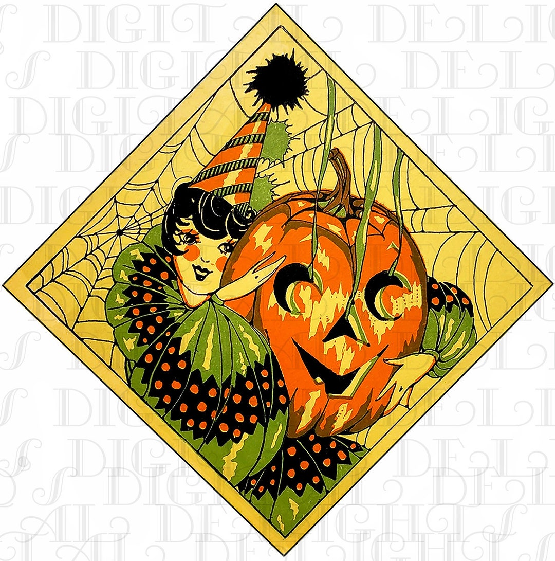 Art Deco Halloween FLAPPER Digital Halloween Download. Digital Vintage