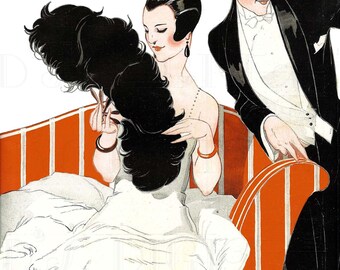 A Couple Of Suave French.  Art Deco FRENCH FASHION Vintage Illustration. Digital Download