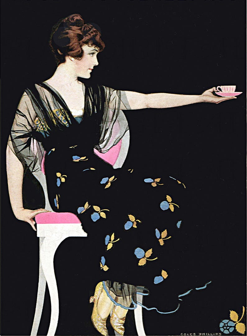 Coles Phillips Vintage Print: "Another Cup Of Tea Please" Digital Illustration (Digital Download) image 1