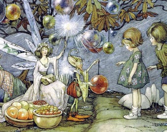 Vintage Feen Illustration: Elfen, Feen & Seifenblasen (Digitaler Download)