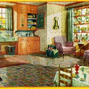 1920s Vintage Kitchen Illustration! Vintage Digital Home INTERIOR Illustration Download. Digital Download. Perfect for New Home Cards!