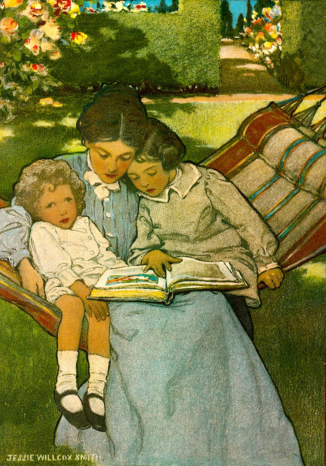 ジェシー・ウィルコックス・スミス作「読書する母と子」ヴィンテージ
