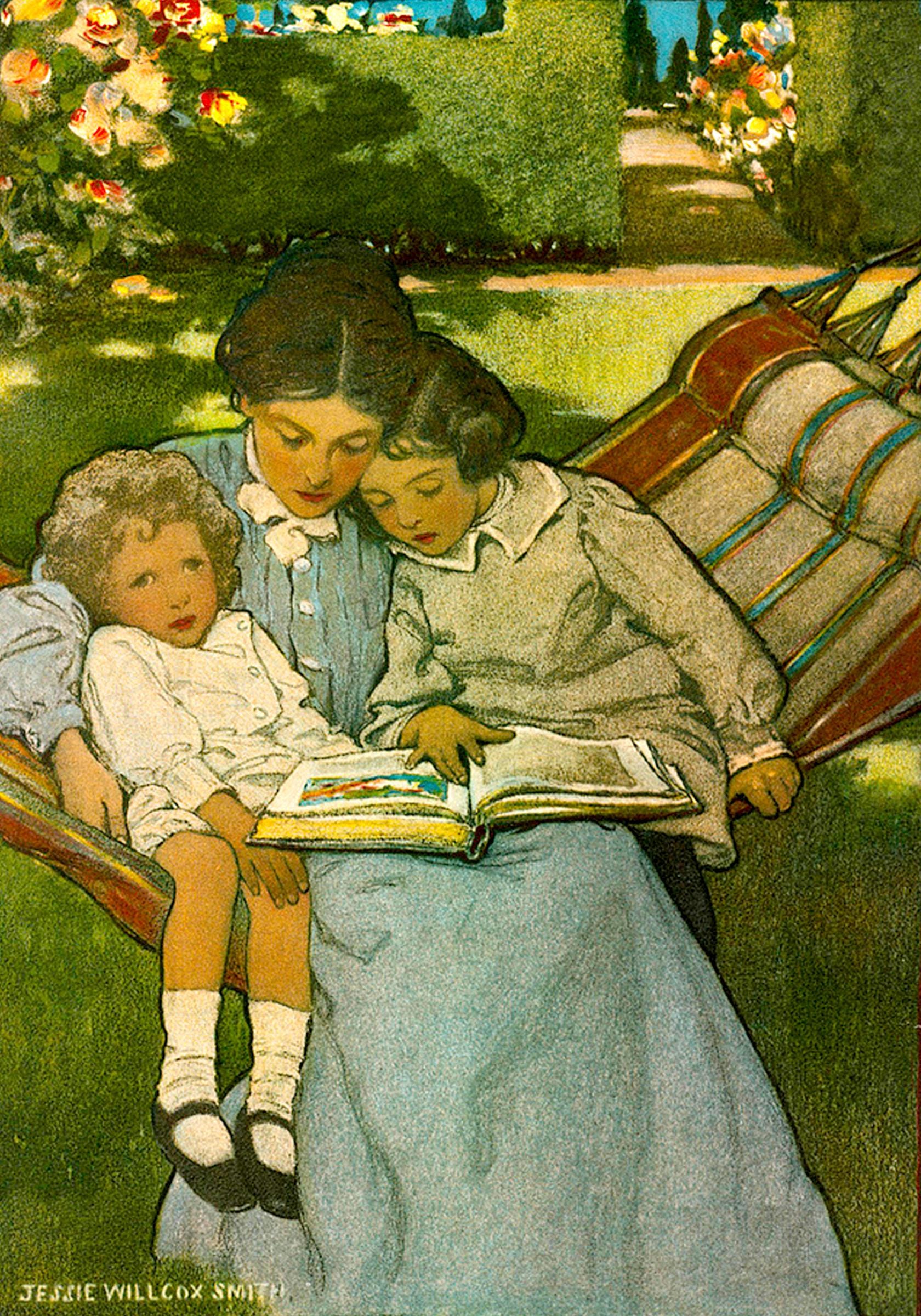 ジェシー・ウィルコックス・スミス作「読書する母と子」ヴィンテージ