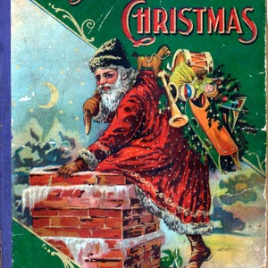LARGE Wonderfully Worn Night Before Christmas Book Cover. VINTAGE DIGITAL Illustration. Digital Christmas Download Digital Santa