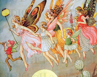 FAIRIES Rush To Carnival!  Vintage Fairy Painting. Fairy Digital Download. Digital Fairy Download. Vintage Digital Fairy Print!