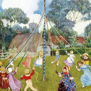 Wonderful Maypole. Loads of Children Dancing.  MAY DAY Vintage Illustration. DIGITAL  Download. Vintage May Day Print. Jessie Wilcox Smith
