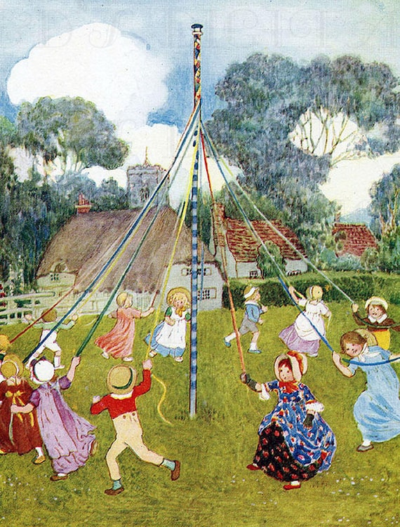 Wonderful Maypole. Loads of Children Dancing.  MAY DAY Vintage Illustration. DIGITAL  Download. Vintage May Day Print. Jessie Wilcox Smith