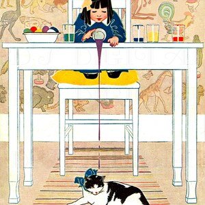 RARE! Sublime COLES Phillips Vintage Illustration. VINTAGE Little Girl/Cat Illustration. Coles Phillips Print. Sweet!