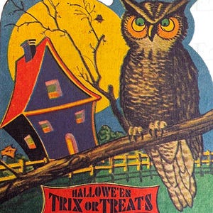 OWL Trix or Treats! Vintage Halloween Illustration. Digital HALLOWEEN Download. Vintage DIIGITAL Halloween Owl Download. Printable Halloween