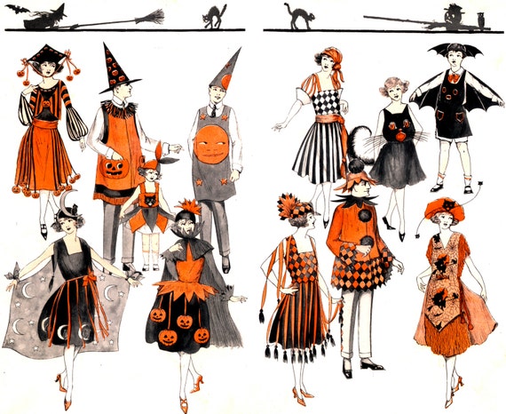 SUPERB! Rare! Art Deco HALLOWEEN Costumes! Vintage Digital Halloween Download. Scanned From Original 1920s BOGIE Book! 2 Pages!