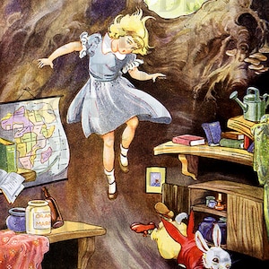 FaLLinG DoWn The RAbbit HoLE.  ALICE  in Wonderland DIGITAL Download. Vintage Illustration. Vintage Print. From First Edition.