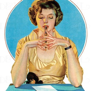 Art Deco Flapper Writes Letter Illustration: Vintage Coles Phillips Print (Digital Download)