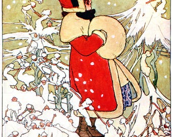 FÉES DE LA NEIGE ! Illustration vintage de livre de contes : image de fabrication de cartes d'hiver (téléchargement numérique