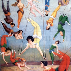 Affiche de CIRQUE antique. Illustration vintage d'artistes trapézistes pour femmes/hommes. TÉLÉCHARGER Cirque numérique vintage. impression vintage de cirque de trapéziste.
