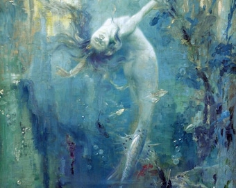Vintage Mermaid Illustration: Luscious Murky Sea Art (Digital Download)