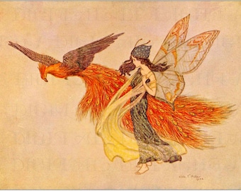 Vintage Phoenix Fairy Tale Illustration: Hilda Miller Art Print (Digital Download)