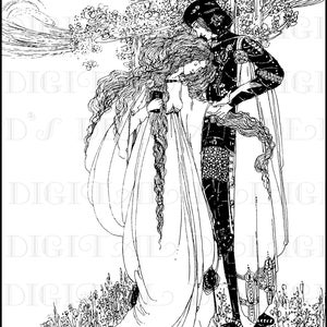 PRINCESS And Knight. Jessie M. King. Art Nouveau.  VINTAGE Fairy Tale Illustration.  Digital DOWNLOAD. Vintage Art Nouveau  Print.