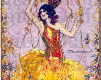 Golden Senorita. Art Deco Flapper Postcard. VINTAGE Digital Illustration. Art Deco Digital Download. One of Our 1.49 Downloads