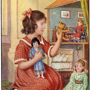 Vintage Dollhouse Illustration: Little Girl Art Print (Digital Download)