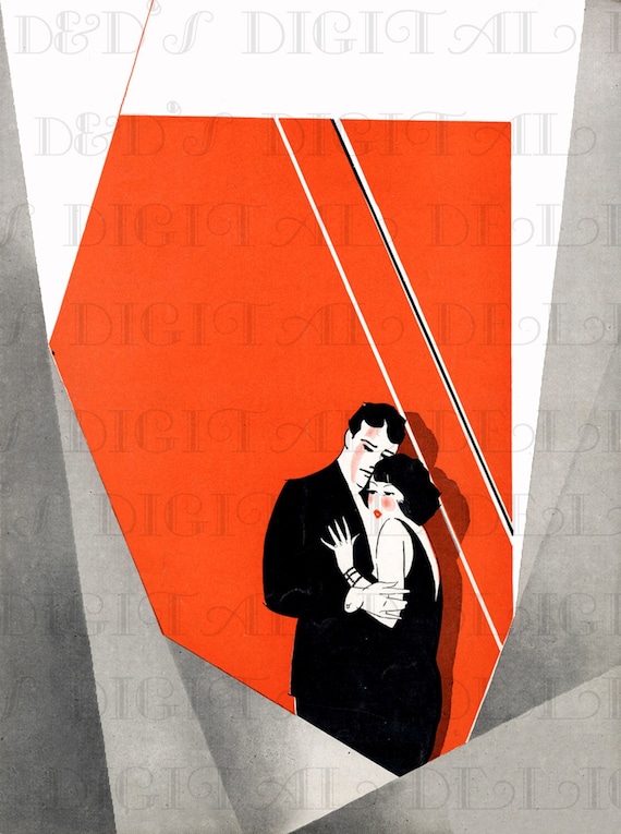Rare Art Deco Couple With Fab Moderne Background. Art Deco | Etsy