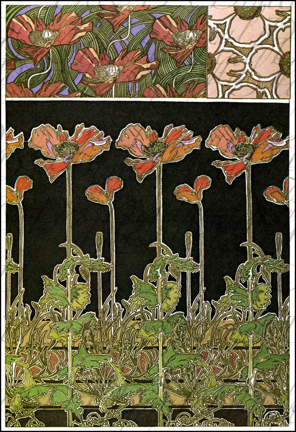 Pretty Poppy Flowers Mucha Nouveau Flower Design Pattern Etsy
