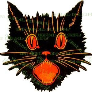 Vintage Halloween Scary Black Cat. Vintage Halloween Digital Download. Vintage HALLOWEEN Illustration. Vintage Black Cat Diecut.