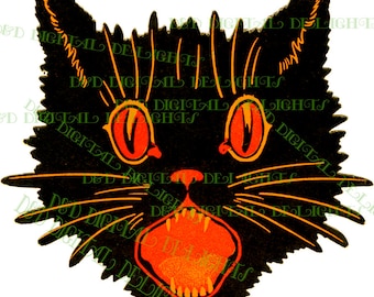 Vintage Halloween Unheimlich schwarze Katze Stanzform (Digitaler Download)