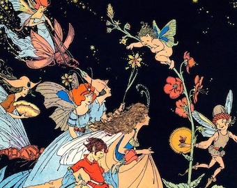 Vintage Fairy Illustration: Colorful Fairies Parade Digital Print (Digital Download