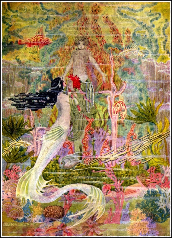 Superlative Little MERMAID  Art Deco Fairy Tale. VINTAGE  Illustration.  DIGITAL Download. Dugald Stewart Walker