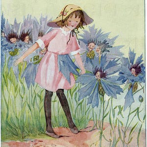 RARE! Anne Anderson Vintage Illustration: Little Girl, People Flowers (Digital Download)